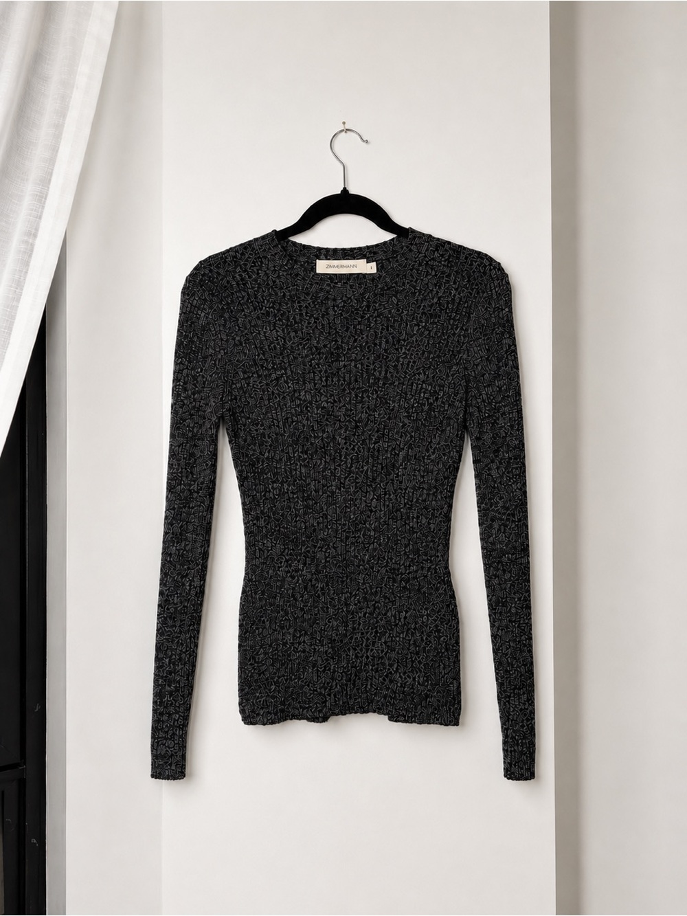 Zimmermann Black Ribbed Long-Sleeve Knit Top